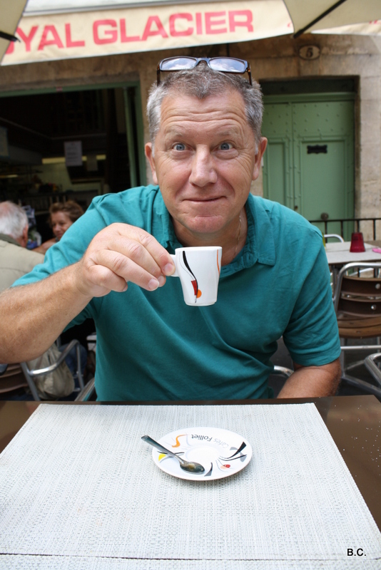 The first of many after-meal espressos.  Dad's eyes are perking up already!