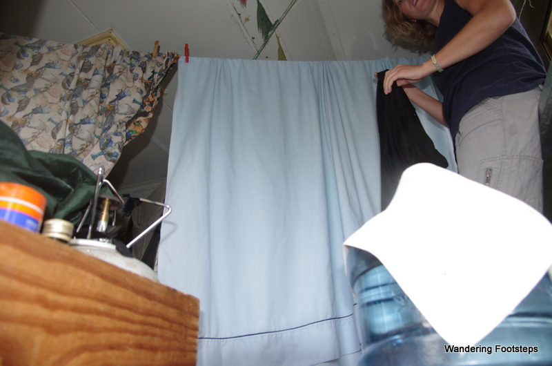 Trying to dry clothes inside the camper van.  You can