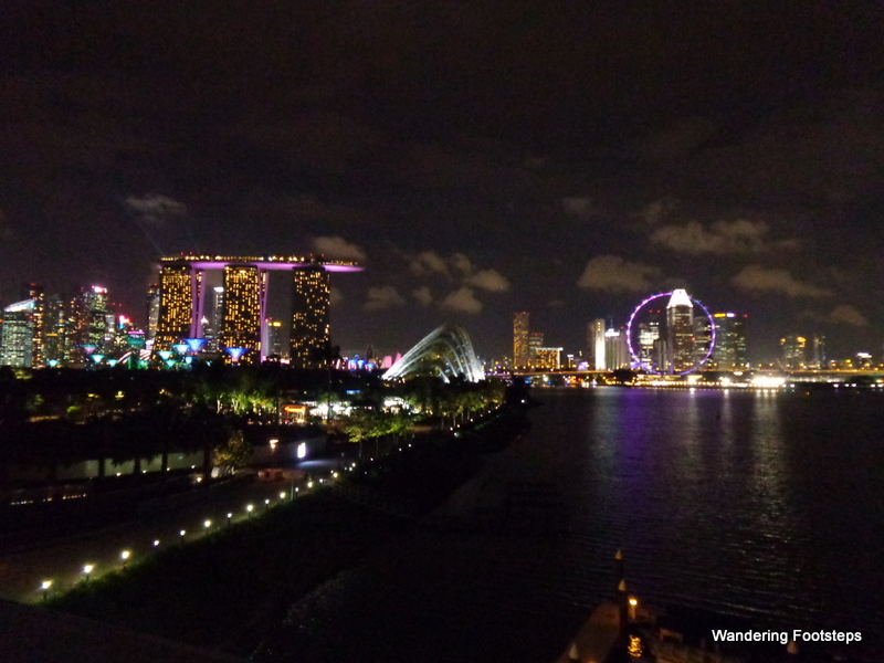 The night-time skyline of Singapore.