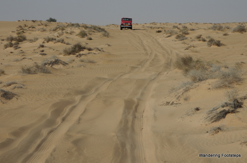 The narrow soft-sand track in Sharquiya Sands.