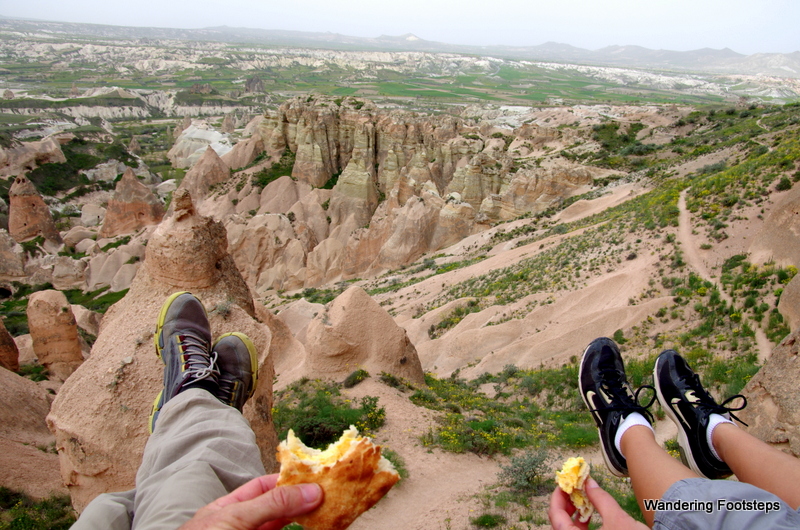 Lunch break while hiking in Cappadocia's Rose Valley.