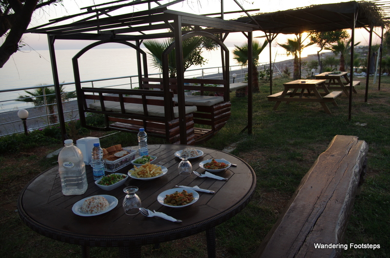 A home-cooked Turkish meal with a Mediterranean sunset.  Not too shabby! 