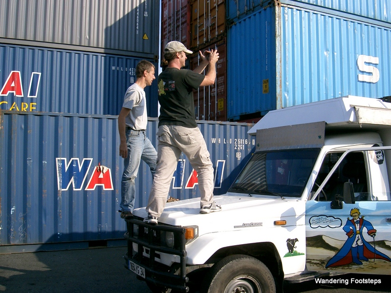 Putting the two camping cars into the container ferry from South Korea to Los Angeles.