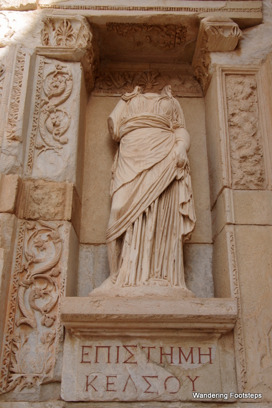 One of four statues on the façade of the Library of Celsus - "Episteme", or knowledge (I remembered this from my Philosophy B.A.!)
