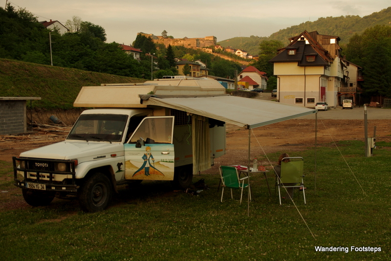 Camped at the Youth Hostel, with the fortified town of Jajce just behind.