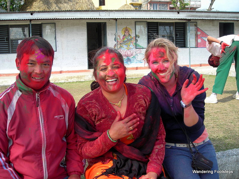 Celebrating Holi, the color festival, at the school in Nepal where I volunteered.