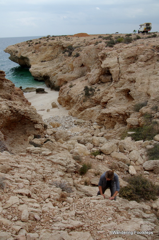 The little gorge we climbed down after spotting turtle heads bobbing in the sea.