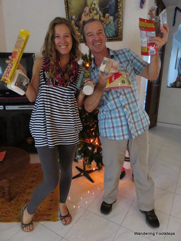 Bruno and I opening our Christmas stocking, the first ever for Bruno!