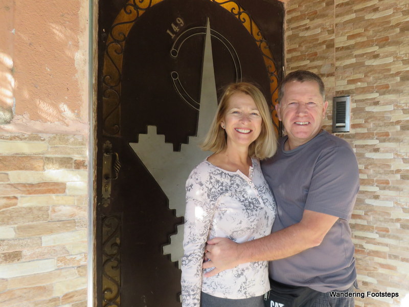 Mom and dad in front of the hammam, just prior to their Moroccan bath and massage experience!