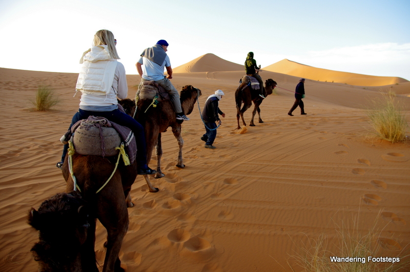 Our sunset camel ride in the dunes.