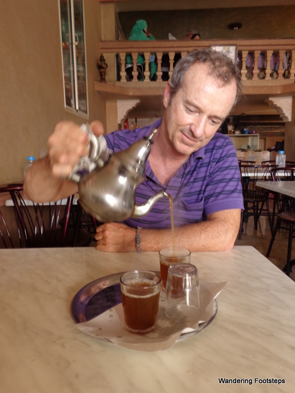 Bruno pouring mint tea.  He can't do it from a very big height.