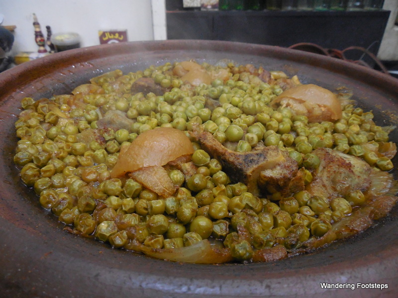 A tagine of meat and peas.