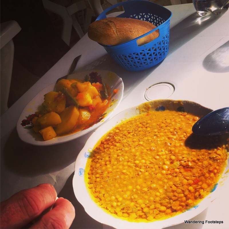 'Addis, or lentils, hodra (vegetable stew) and khoobz (bread.