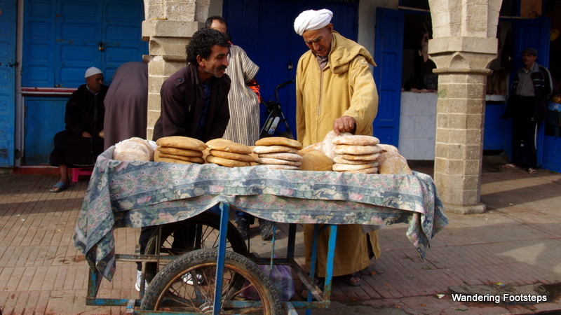 Khoobz, these saucer-shaped loaves of bread, are ubiquitous in Morocco, and cheap.  They're the staple food and often used as a utensil.