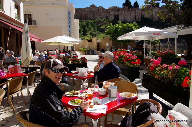Lunch at El Pimpi's, with the Roman Amphitheater in the background.