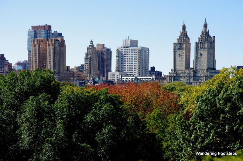 A view of Central Park and the Manhattan skyline from the roof of the Met.  The beautiful building on the right is where John Lennon was staying when he was shot at the edge of the park.