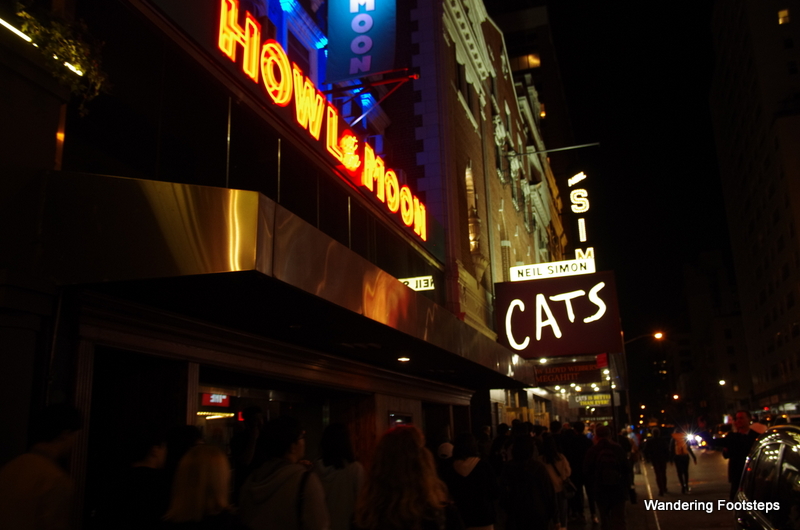 Waiting in line with the crowds to get into the Broadway production of Cats.  I can't wait!!