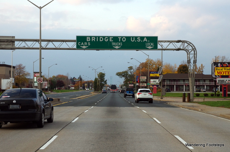 About to cross the bridge into the US at the Windsor/Detroit border.