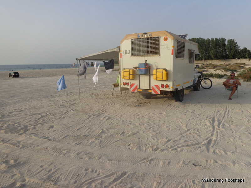 Enjoying the simple life at camped a public beach in Dubai.