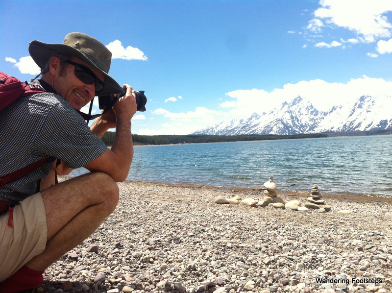 Relaxing in the sun in front of Jackson Lake and the Tetons.