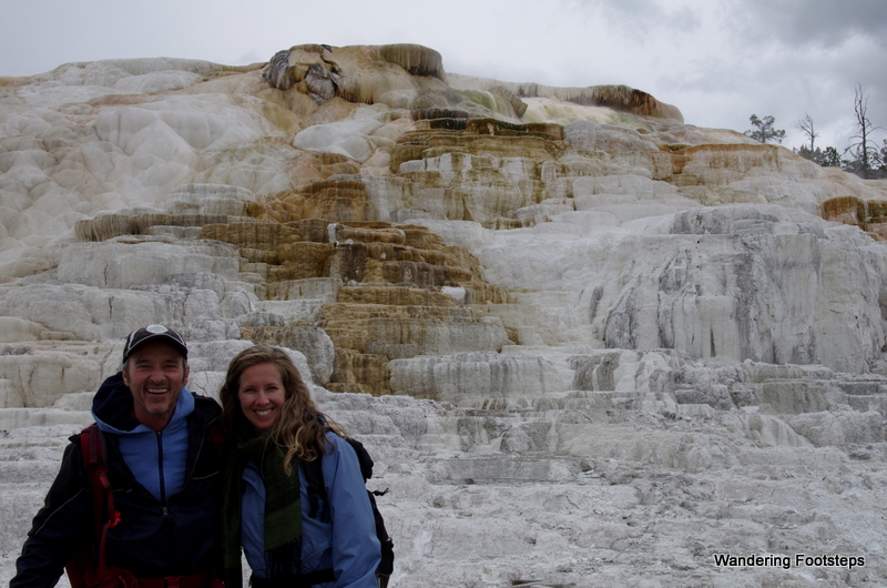 At the Mammoth Travertine terraces, which are also a type of hot spring.