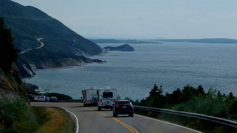 Following the first two RVs in our convoy along the Cabot Trail.