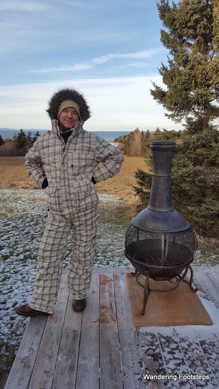Modeling the very fashionable snowsuit look.