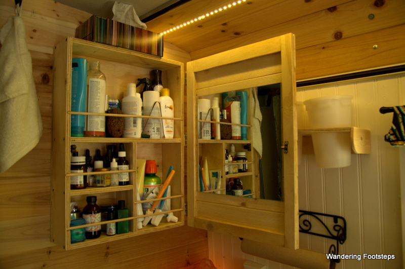 An interior view of my one-of-a-kind hand-crafted medicine cabinet!  After five years in Totoyaya, we finally have a mirror!