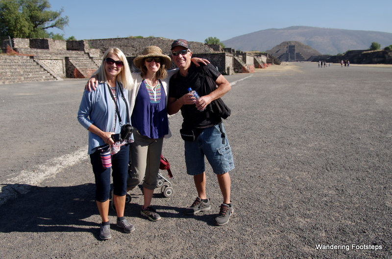 Arriving at Teotihuacan!  Pyramid of the Moon behind.