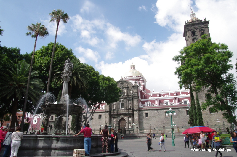 View of la Cathedral de Puebla from the zocalo.