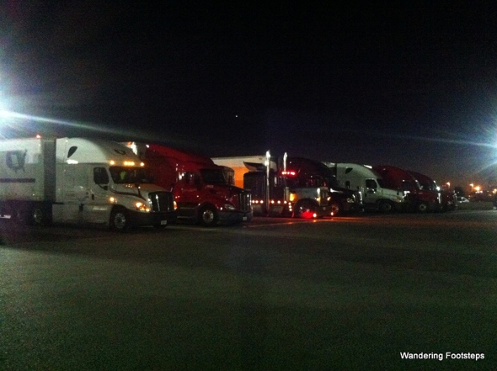 The row of truck drivers I had to walk past to get to the travel center's toilets.